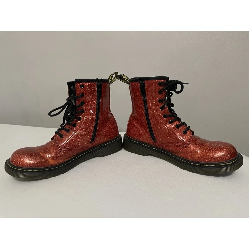 Dr DOC Marten 1460 Y Red Glitter Lace Up Boots - Size 5 US M / 4‎ UK
